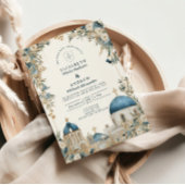 Santorini Blue Domes Botanical Wedding Einladung