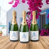 Santorini Blue tile Bougainvillea Babydusche Schaumweinetikett