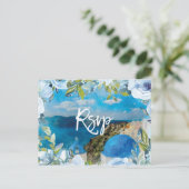 Santorini Blühende Hochzeit im Sommer rsvp Postkar Postkarte (Stehend Vorderseite)