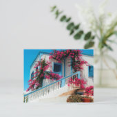 Santorini Blumenpracht Postkarte (Stehend Vorderseite)