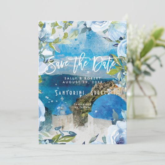Santorini Blumenzwiebel Sommerhochzeit speichern S Dankeskarte (Stehend Vorderseite)