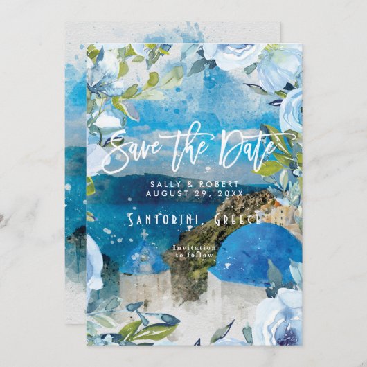 Santorini Blumenzwiebel Sommerhochzeit speichern S Dankeskarte (Vorne/Hinten)