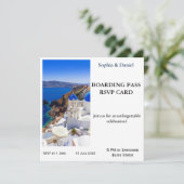 Santorini Boarding Pass RSVP Karte (Stehend Vorderseite)