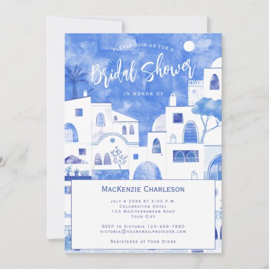 Santorini-Brautparty Einladung (Vorderseite)