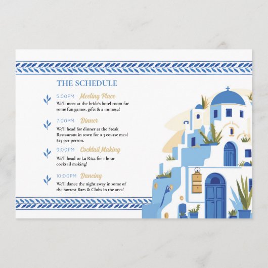 Santorini Brautparty Wanderweg Programm (Rückseite)