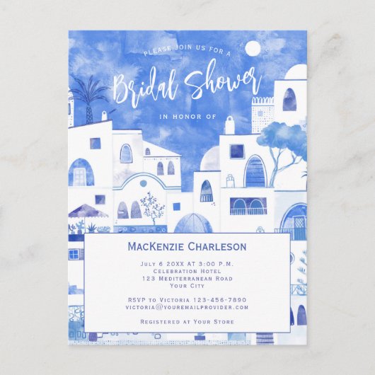 Santorini Bridal Dusche Einladung Postkarte (Vorderseite)