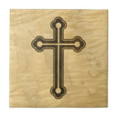 Santorini Christian Cross Wooden Maple Rosewood Fliese (Vorderseite)
