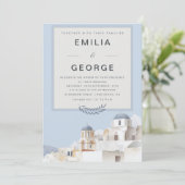 Santorini Destination Wedding | Blue & White Einladung (Stehend Vorderseite)