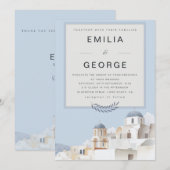 Santorini Destination Wedding | Blue & White Einladung (Vorne/Hinten)