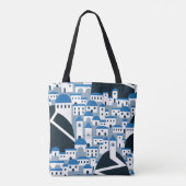 Santorini-Dorfbild in Weiß und Blau Tasche (Rückseite)