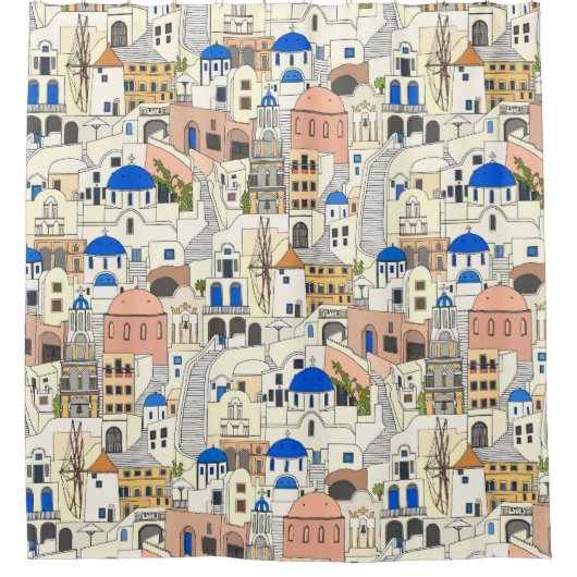 Santorini dreams duschvorhang (Vorderseite)