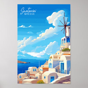 Santorini England Vintage Illustration Poster