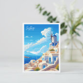 Santorini England Vintage Illustration Postkarte (Stehend Vorderseite)
