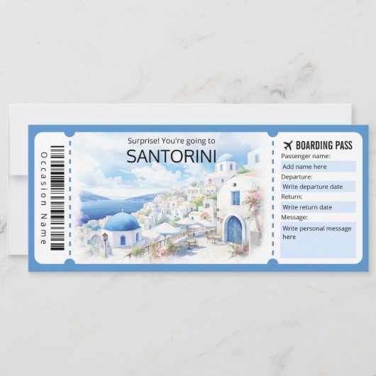 Santorini Flugzeug Ticket bearbeiten, Griechenland Einladung (Vorderseite)