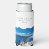 Santorini-Gastgeschenk Hochzeit Selters Dosenkühler (Seltzer Vorderseite)