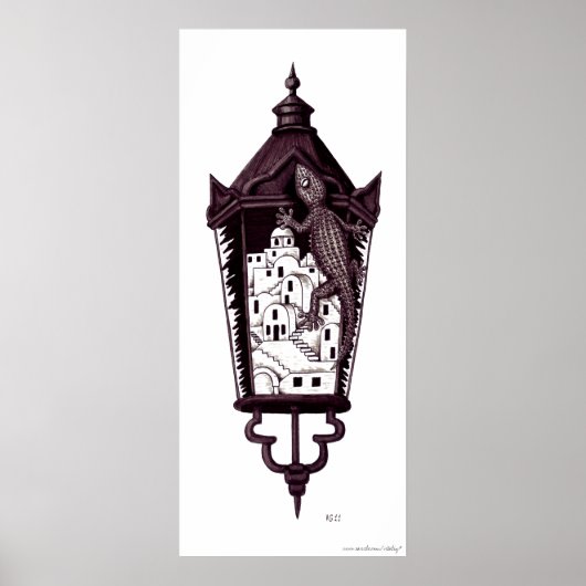 Santorini gekko surreal Concept schwarz-weiß Poster (Vorne)