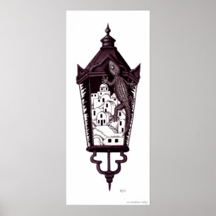 Santorini gekko surreales Konzept Schwarzweiss Poster