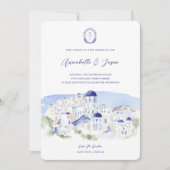 Santorini Greece Architecture Watercolor Wedding Einladung (Vorderseite)