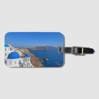 Santorini Greece Blue Domed Church Foto Gepäckanhänger