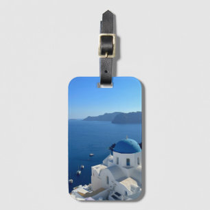 Santorini Greece Blue Domed Church Foto Gepäckanhänger