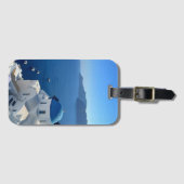 Santorini Greece Blue Domed Church Foto Gepäckanhänger (Vorderseite (Horizontal))