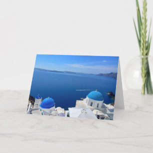 Santorini Greece Blue Domed Church Foto Karte