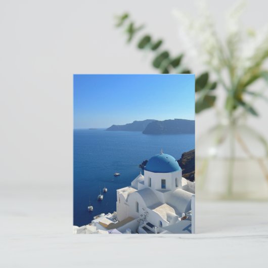 Santorini Greece Blue Domed Church Foto Postkarte (Stehend Vorderseite)