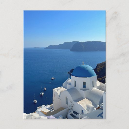 Santorini Greece Blue Domed Church Foto Postkarte (Vorderseite)