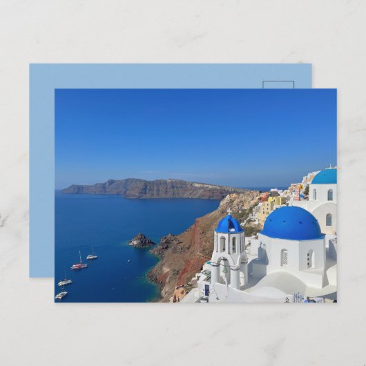 Santorini Greece Blue Domed Church Foto Postkarte (Vorne/Hinten)