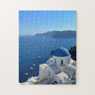 Santorini Greece Blue Domed Church Foto Puzzle