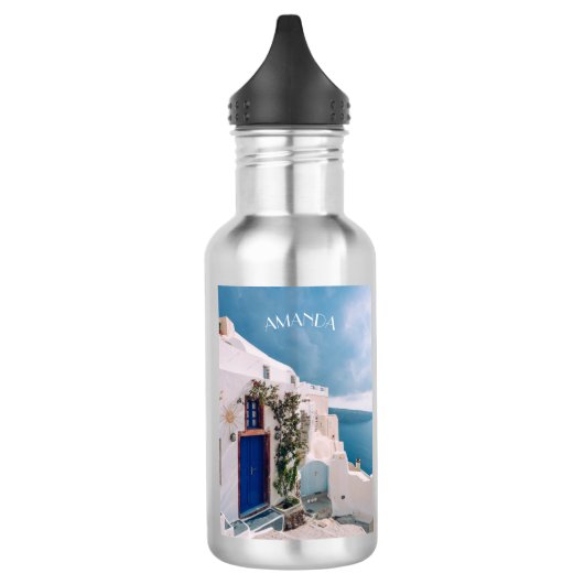 Santorini Greece - blue door at santorini greece Edelstahlflasche (Links)