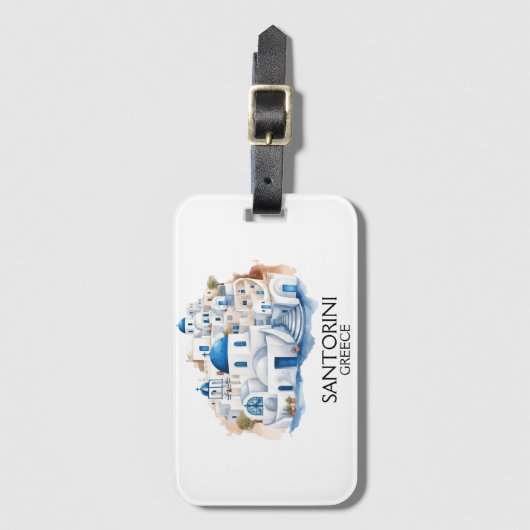 Santorini Greece Blue Roof Gebäude Architecture Gepäckanhänger (Vorderseite Vertikal)