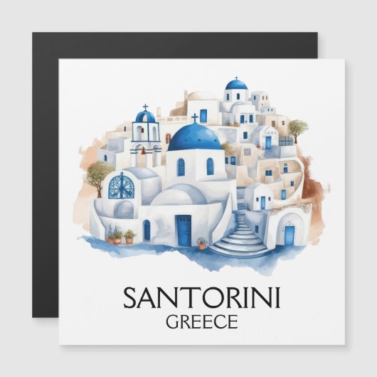 Santorini Greece Blue Roof Gebäude Architecture Magnetkarte (Vorne/Hinten)