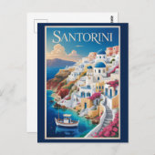 Santorini Greece Illustration Travel Art Vintage Postkarte (Vorne/Hinten)