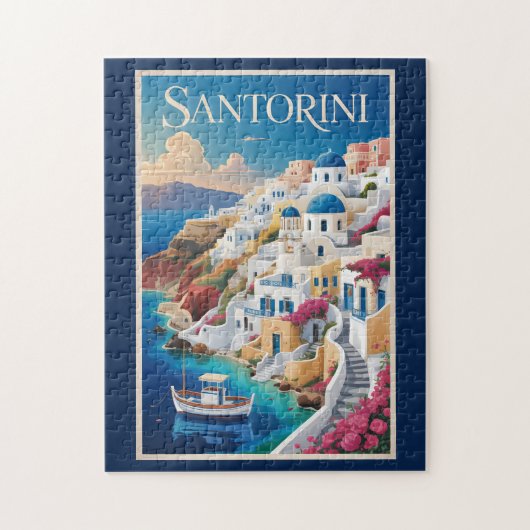 Santorini Greece Illustration Travel Art Vintage Puzzle (Vertikal)