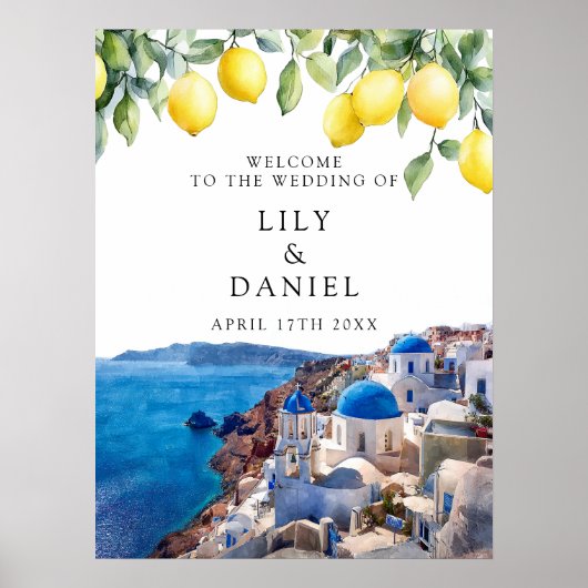 Santorini Greece Lemons Wedding Welcome Sign Poster (Vorne)