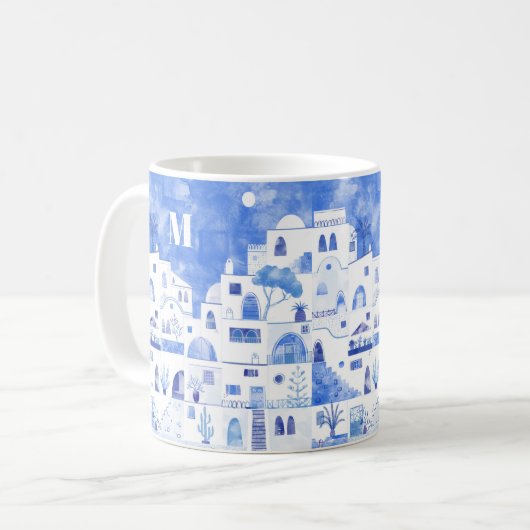Santorini Greece Monogram Watercolor Kaffeetasse (Vorderseite Links)