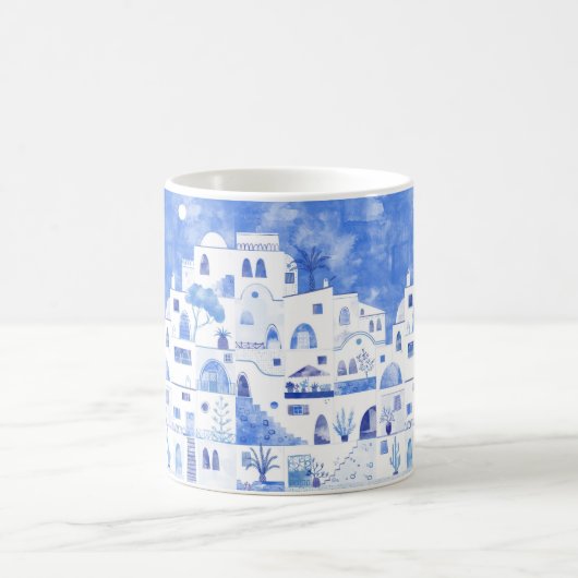 Santorini Greece Monogram Watercolor Kaffeetasse (Mittel)