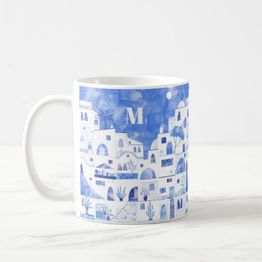 Santorini Greece Monogram Watercolor Kaffeetasse (Links)