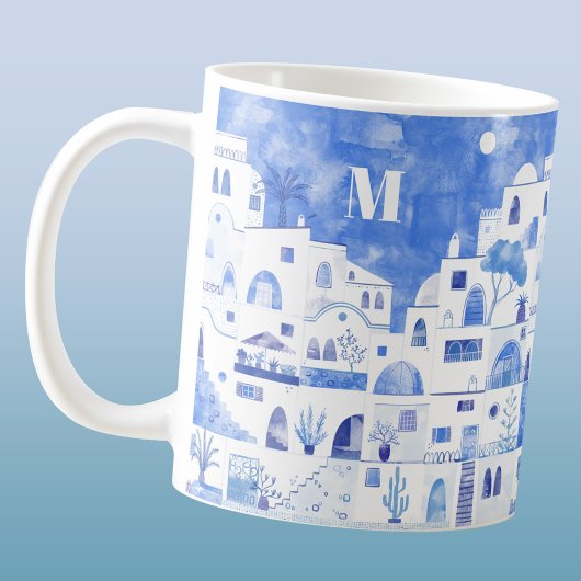 Santorini Greece Monogram Watercolor Kaffeetasse