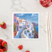 Santorini Greece Painting Watercolor Travel Serviette (Beispiel)