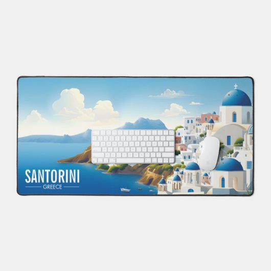 Santorini Greece Travel Poster Desk Mat Schreibtischunterlage (Tastatur & Maus)