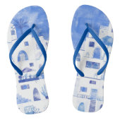 Santorini Greece Watercolor Blue White Badesandalen (Fußbett)
