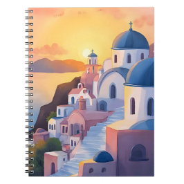 Santorini, Greece | Watercolor Coastline Sunset Notizblock