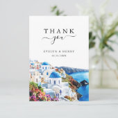 Santorini Greece Watercolor Destination Wedding Dankeskarte (Stehend Vorderseite)