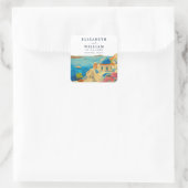 Santorini Greece Watercolor Skyline Wedding Quadratischer Aufkleber (Tasche)