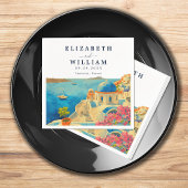 Santorini Greece Watercolor Skyline Wedding Serviette