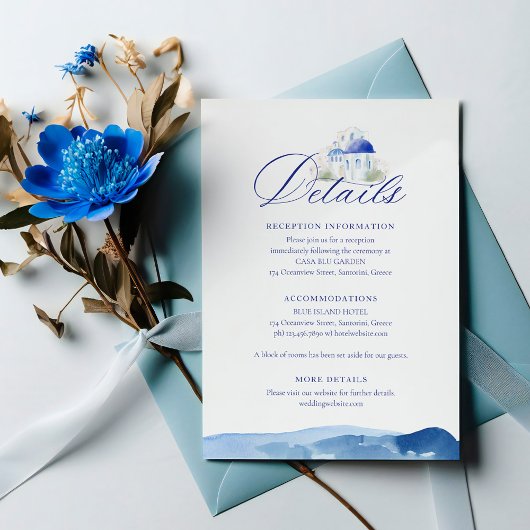 Santorini Greece Watercolor Wedding Details Begleitkarte