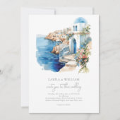 Santorini Greece Watercolor Wedding Einladung (Vorderseite)
