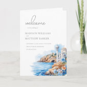 Santorini Greece Watercolor Wedding Foto Programm (Vorderseite)